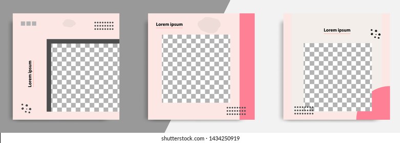 3 Set editable square banner template - abstract, minimal, modern design background in pink color with fluid wave shape. Suitable for social media post, stories, story, flyer. Vector illustration