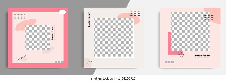 3 Establecer una plantilla de banner cuadrada editable - fondo abstracto, minimalista y moderno de diseño en color rosa con forma de onda fluida. Adecuado para publicaciones en medios sociales, historias, historias, volantes. Ilustración del vector