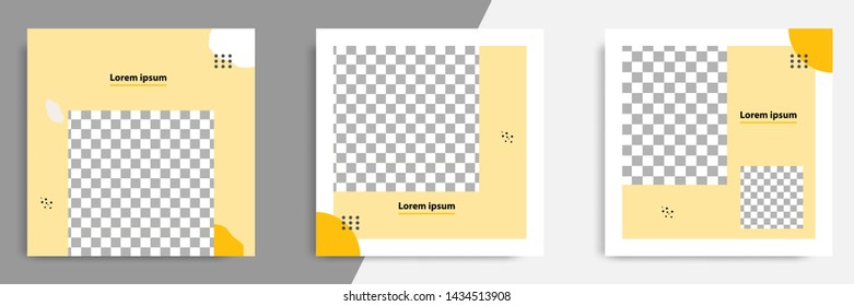 3 Set editable square banner template - abstract, minimal, modern design background in yellow color with fluid wave shape. Suitable for social media post, stories, story, flyer. Vector illustration