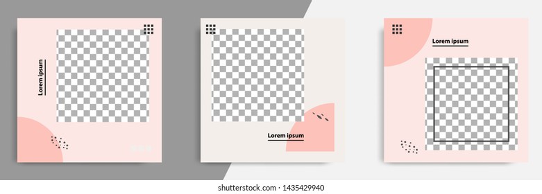 3 Set editable square banner template - abstract, minimal, modern design background in pink color with fluid wave shape. Suitable for social media post, stories, story, flyer. Vector illustration