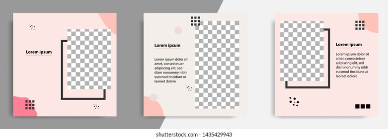 3 Set editable square banner template - abstract, minimal, modern design background in pink color with fluid wave shape. Suitable for social media post, stories, story, flyer. Vector illustration