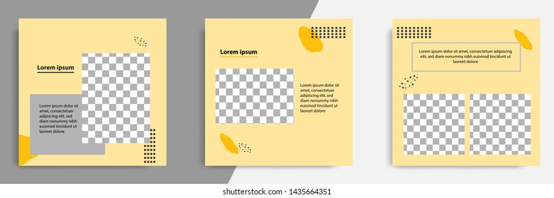3 Set editable square banner template - abstract, minimal, modern design background in yellow color with fluid wave shape. Suitable for social media post, stories, story, flyer. Vector illustration