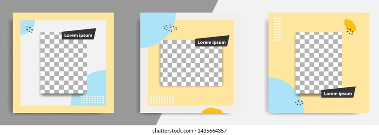 3 Set editable square banner template - abstract, minimal, modern design background in yellow color with fluid wave shape. Suitable for social media post, stories, story, flyer. Vector illustration