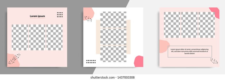 3 Set editable square banner template - abstract, minimal, modern design background in pink color with dots pattern shape. Suitable for social media post, stories, story, flyer. Vector illustration