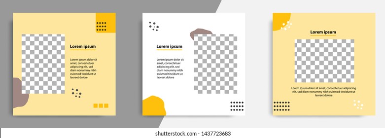 3 Establecer plantilla de banner cuadrado editable - fondo abstracto, mínimo, moderno de diseño en color amarillo con forma de onda fluida. Adecuado para publicaciones en medios sociales, historias, historias, volantes. Ilustración del vector