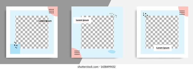 3 Set editable square banner template - abstract, minimal, modern design background in blue color with fluid wave shape. Suitable for social media post, stories, story, flyer. Vector illustration