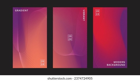 3 Conjunto de plantilla de vectores de fondo de fluidos abstractos elegantes con transiciones de color vibrantes. Perfecto para diseños y presentaciones modernos. Fondo versátil para el arte digital y materiales promocionales