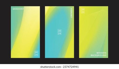 3 Conjunto de plantilla de vectores de fondo de fluidos abstractos elegantes con transiciones de color vibrantes. Perfecto para diseños y presentaciones modernos. Fondo versátil para el arte digital y materiales promocionales