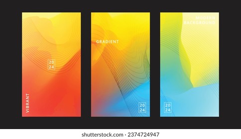 3 Set of Elegant abstract fluids background vector template with vibrant color transitions. Perfect for modern designs and presentations. Versatile background for digital art and promotional materials