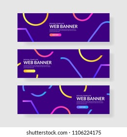 3 Set Geometric Banner. Memphis Shape Composition