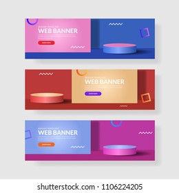 3 Set Modern Banner. Circle & Square Shape Composition