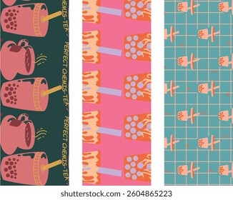 3 set of Modern coffee cup Illustration Seamless Pattern for printing and packaging