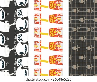 3 set of Modern coffee cup Illustration Seamless Pattern for printing and packaging