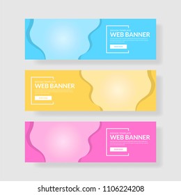 3 Set Modern Color Banner. Wave Shape