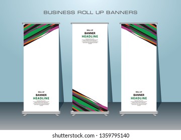 3 Set of Roll Up Banner Design. Standing Banner Template Design. Vertical Banner Template.  . 