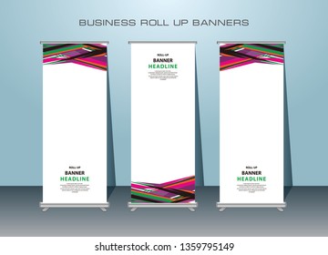 3 Set of Roll Up Banner Design. Standing Banner Template Design. Vertical Banner Template.  . 
