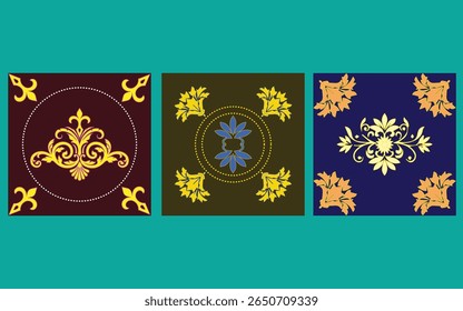 3 conjunto tradicional ornamentado português decorativo azulejos de cor. Resumo. Ilustração desenhada à mão vetorial, azulejos típicos portugueses, azulejos de cerâmica. Padrão contínuo.