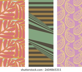 3 set of Trendy Modern Botanical Floral Seamless Background for printing and packaging

