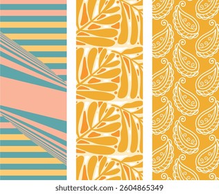 3 set of Trendy Modern Botanical Floral Seamless Background for printing and packaging

