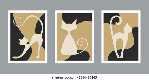 3 Set of unframed paintings with cat motifs, modern paintings for wall decoration