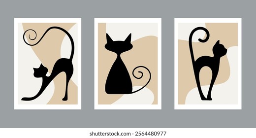 3 Set of unframed paintings with cat motifs, modern paintings for wall decoration