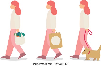 3 set of woman walking