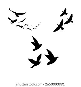  A 3 sets of birds flying in the sky isolated on white background. flat vector illustration.
