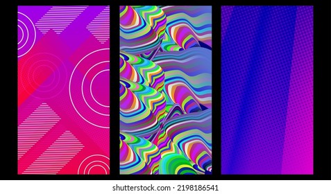 3 conjuntos de coloridos orígenes abstractos con diferentes estilos, adecuados para anuncios, folletos, publicaciones en medios sociales, afiches y otros