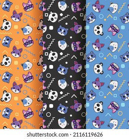 3 conjuntos de adorables arreglos de patrones abstractos de cabeza de mascota, diseño creativo y moderno de diseño de patrones para productos temáticos infantiles.