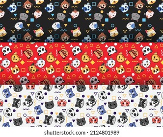 3 sets of cute pet head abstract pattern arrangement, creative and modern pattern design background for children's theme products.