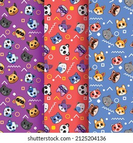 3 sets of cute pet head abstract pattern arrangement, creative and modern pattern design background for children's theme products.