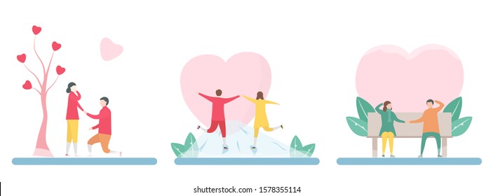 3 Sets of lover that play ice skating isolated on white background for winter season. Vector illustration is in flat style.