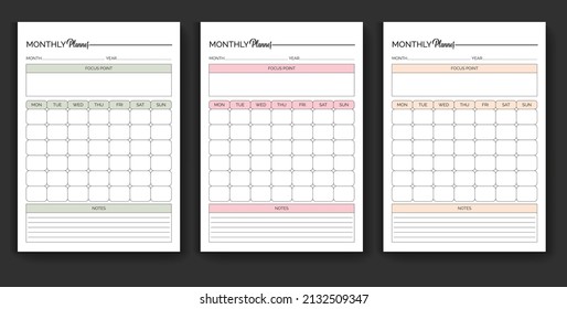 3 Sets Of Minimalist Planners. Monthly Planner Templates Set Of The Monthly Planner Template Collection 