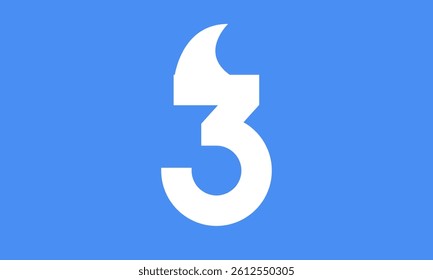 3 Shark Logo Number Simple Modern Blue