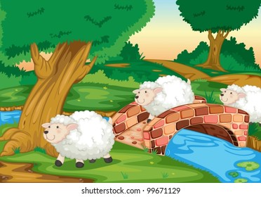 3 sheepcrossing a bridge