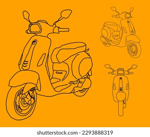 3 side of italian motorcycle scooter line art illustration