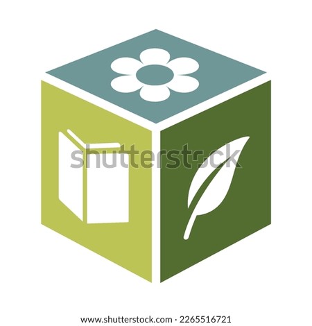3 Sided Toy Block Icon: Flower, Book, Leaf