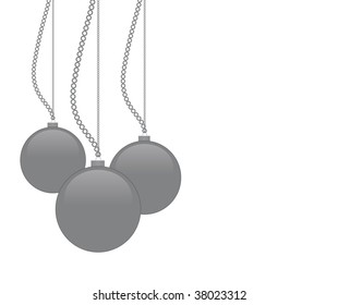 3 silver christmas balls graphics on a white background