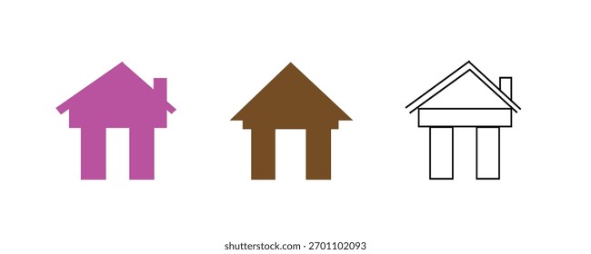 3 Simple geometric house Vector White outline