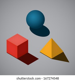 3 simple geometrical shapes in flat style colors