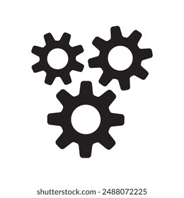  3 simplified gear or cogwheel shapes. Used in user interfaces, presentations, and design projects to represent settings, adjustments, or mechanical concepts.