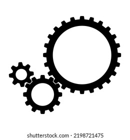 3 sizes of mechanical cogwheels, small 8 teeth, medium 12 teeth and large 24 teeth. Black silhouette gear icon design element. White background. Vector illustration.