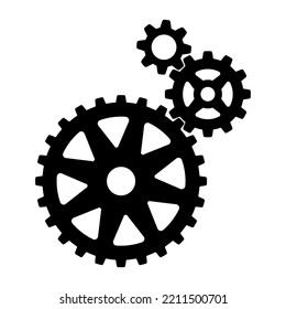 3 sizes of mechanical cogwheels, small 8 teeth, medium 12 teeth and large 24 teeth. Black silhouette gear icon design element. White background. Vector illustration.