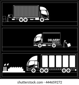 3 sizes of trucks are sent to. goals In the proper format in vector style.