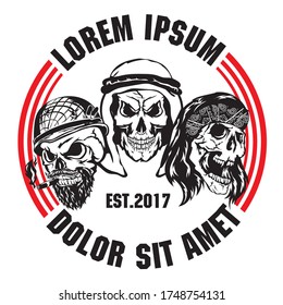 3 Skull head of biker, good for tshirt design and biker club community logo