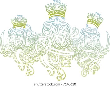 3 skull kings vector illustration