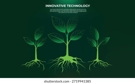 3 small plants symbolizing growth and nature. Environmental care, for experiments, presentations, and learning about ecology, sustainability, and the environment. Garden seedlings Innovative Biotech