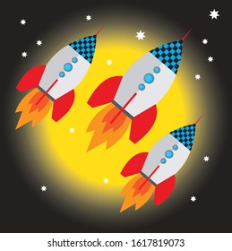3 Space Rockets flying to the stars