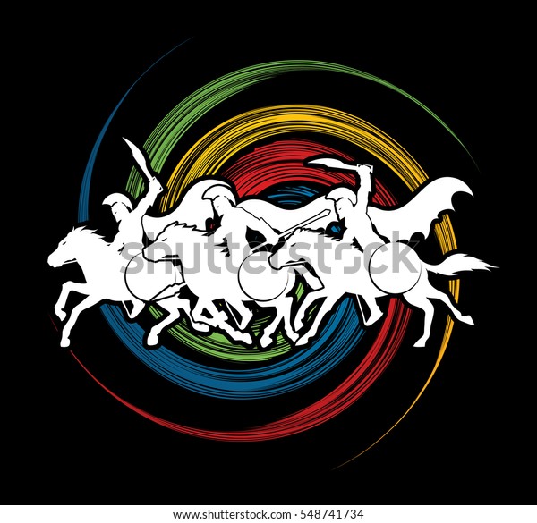 3 Spartan Warrior Riding Horses Designed Stock Vector (Royalty Free ...
