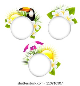 3 Sprachblase, tropische Illustrationen einzeln auf weißem Hintergrund, Vektorgrafik